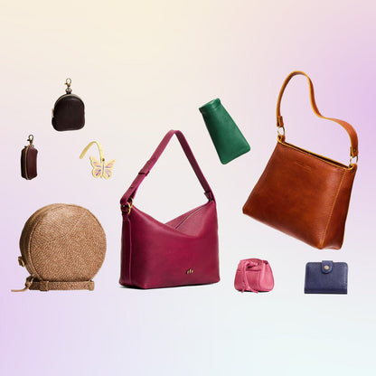 All Variants | a collection of three bags and six small goods on a gradient background