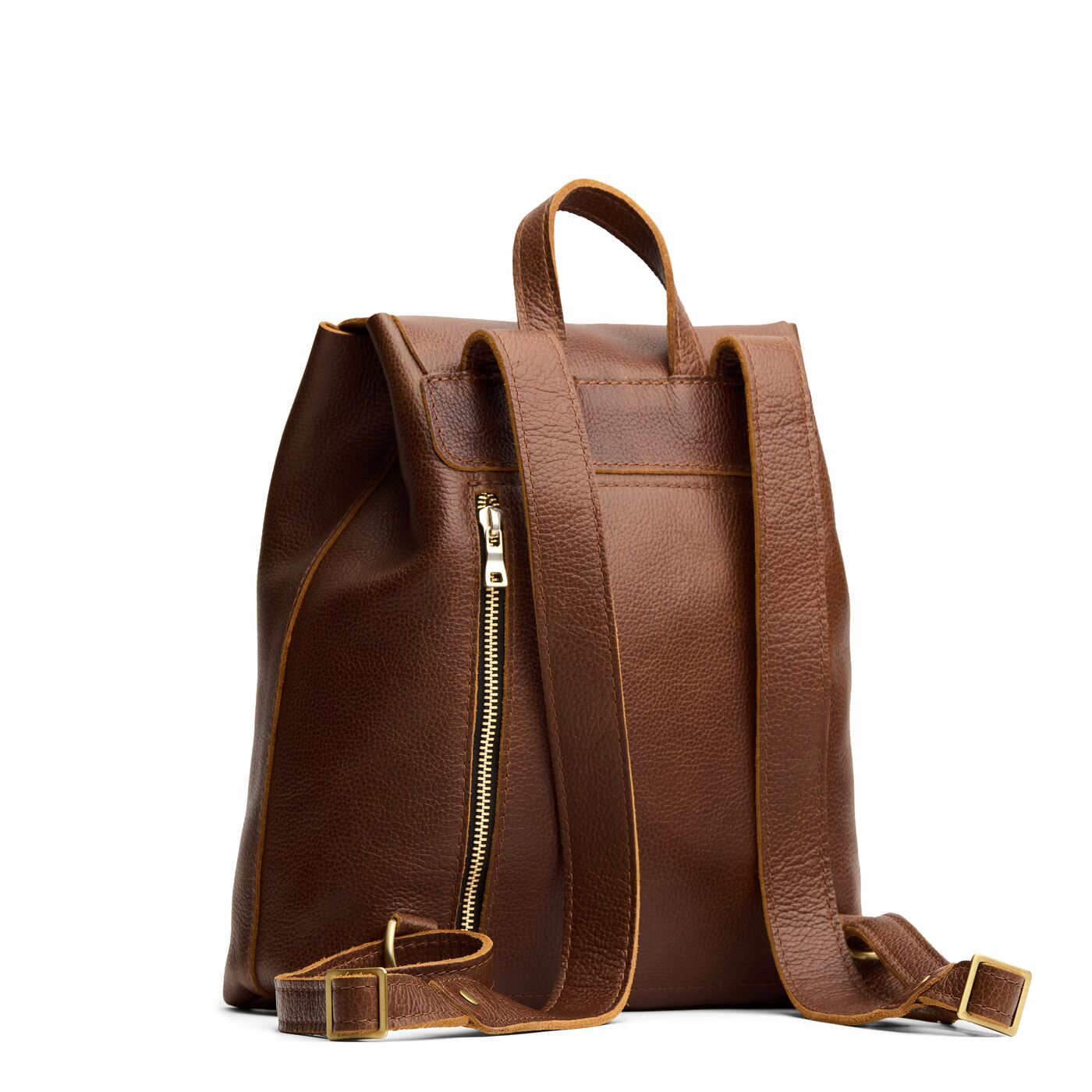 Asheville | Leather backpack with magnetic flap closure on a white background
