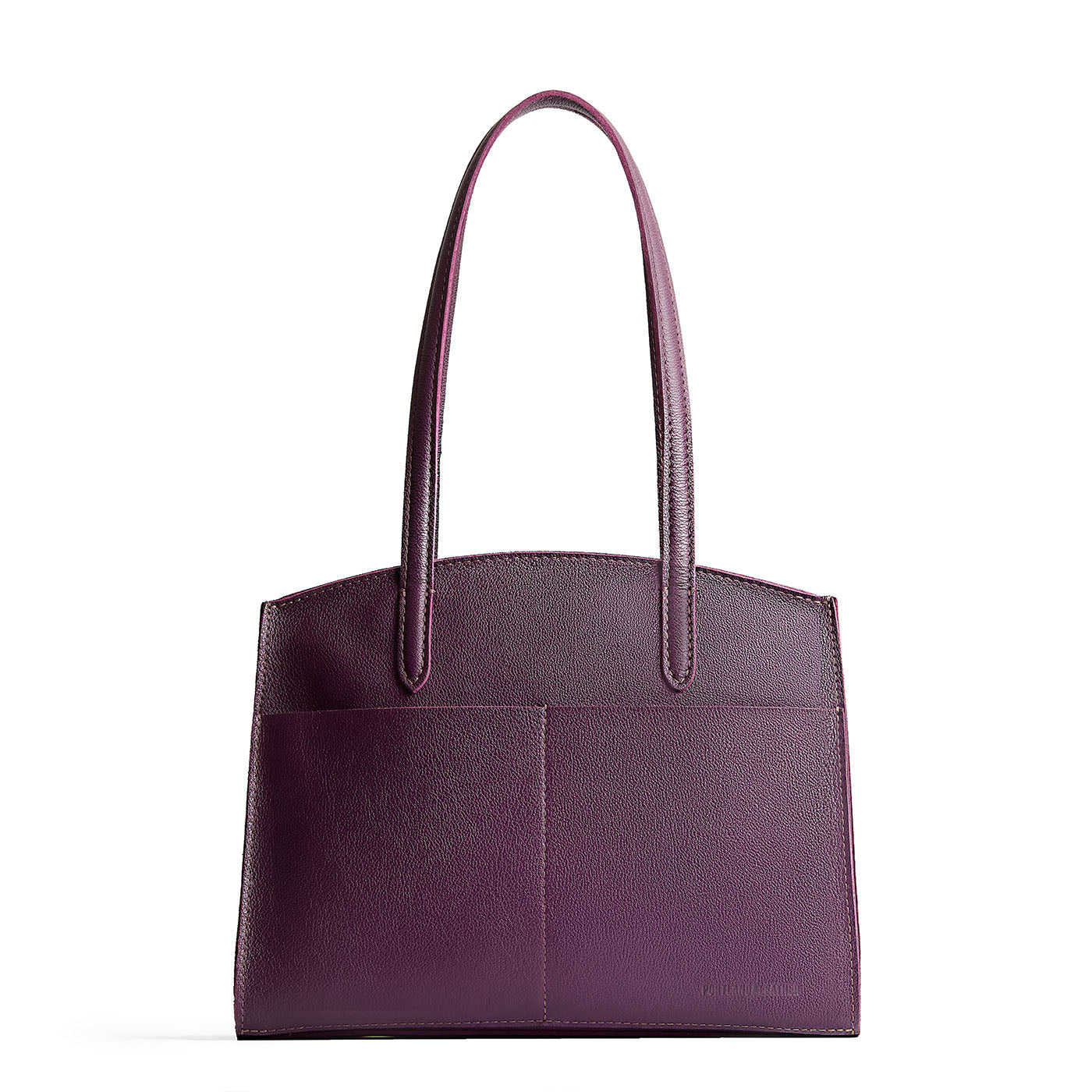Plum*Large | Leather tote bag with handles, adjustable crossbody strap, zipper top, and two back pockets