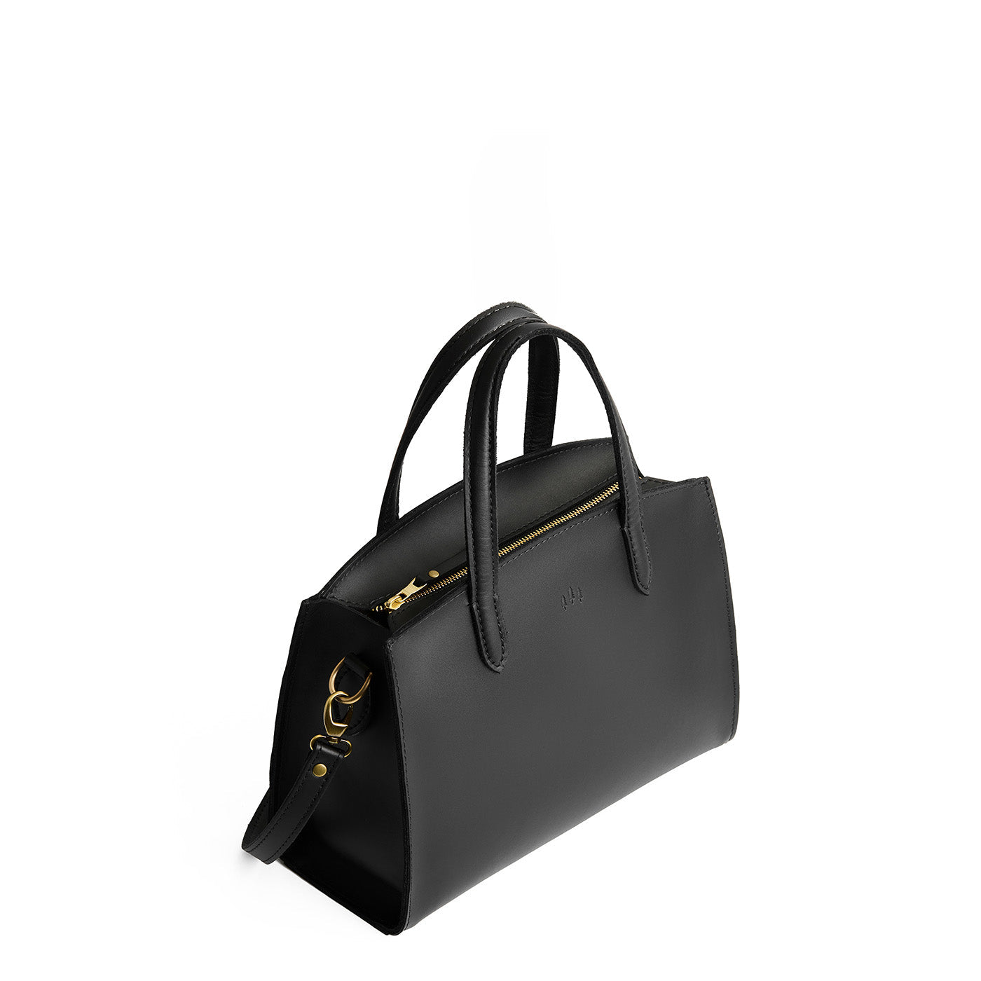 Black*Medium | Leather tote bag with handles, adjustable crossbody strap, zipper top, and two back pockets
