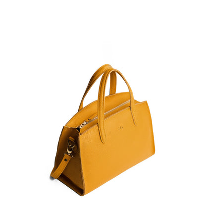 Sunshine*Medium | Leather tote bag with handles, adjustable crossbody strap, zipper top, and two back pockets