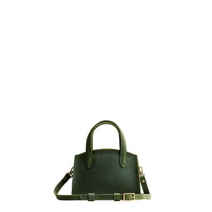 Evergreen*Mini | Leather tote bag with handles, adjustable crossbody strap, zipper top, and a back pocket