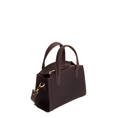 Moose*Mini | Leather tote bag with handles, adjustable crossbody strap, zipper top, and a back pocket