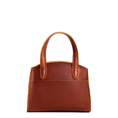 Nutmeg*Mini | Leather tote bag with handles, adjustable crossbody strap, zipper top, and a back pocket