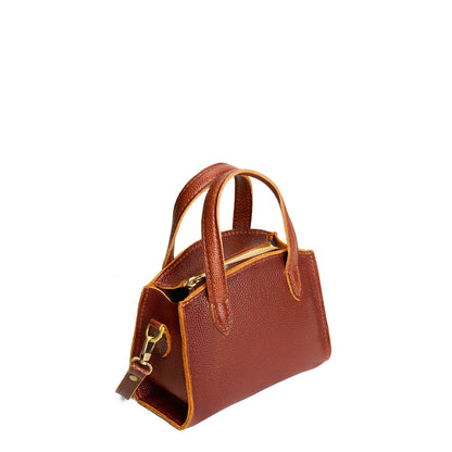 Nutmeg*Mini | Leather tote bag with handles, adjustable crossbody strap, zipper top, and a back pocket