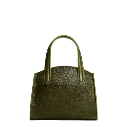 Pebbled Olive*Mini | Leather tote bag with handles, adjustable crossbody strap, zipper top, and a back pocket