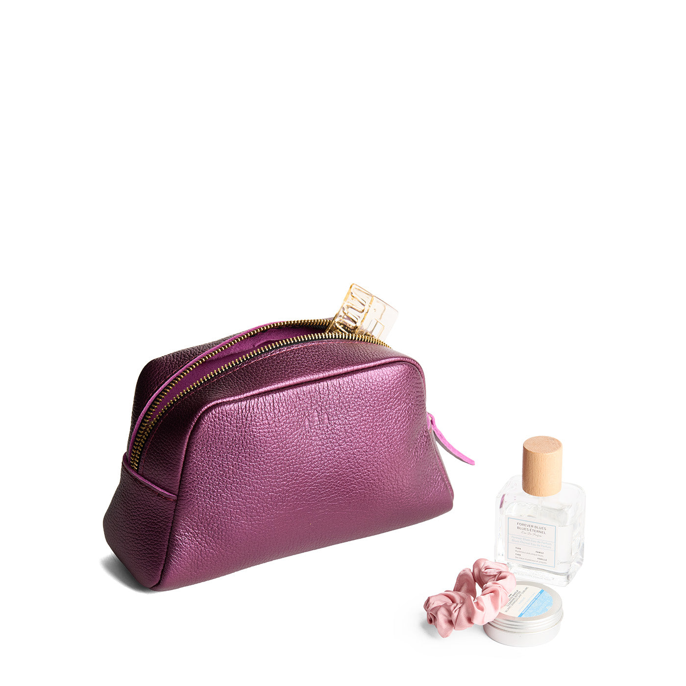 Ultra Violet | Trapezoid pouch with leather zipper pull