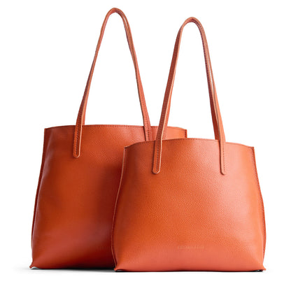 Koi | Side by side comparison of both sizes of leather totes