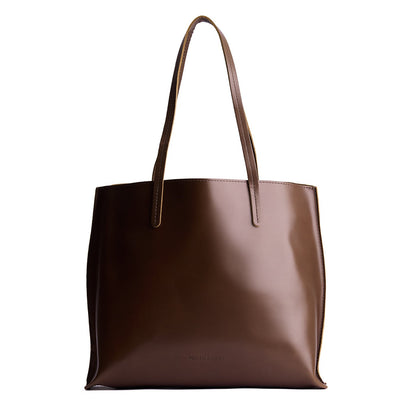 Chocolate Brown*Large | Leather tote bag with interior snap key loop