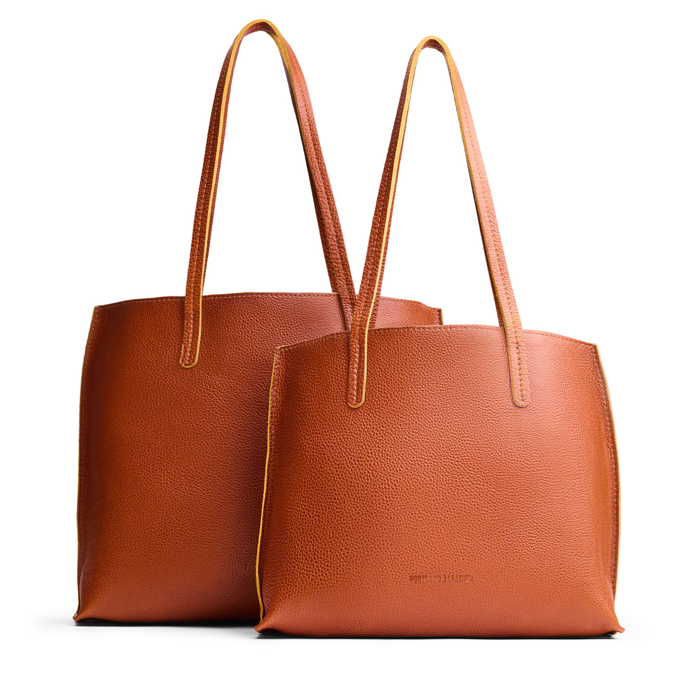 Sienna | Side by side comparison of both sizes of leather totes