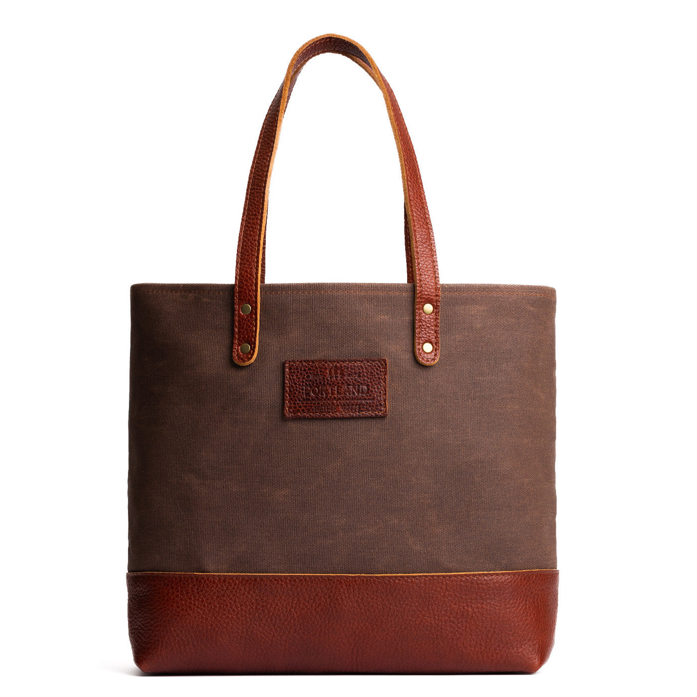 Brown | Canvas tote with leather base and handles