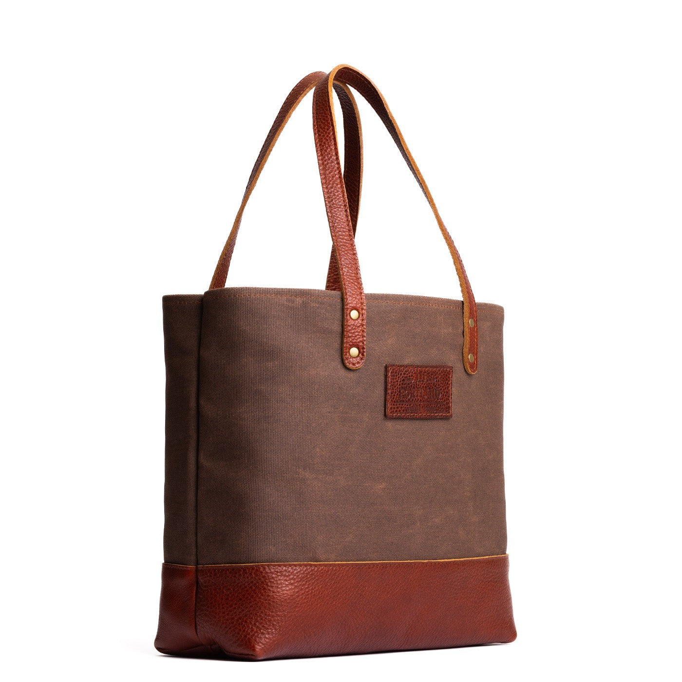 Brown | Canvas tote with leather base and handles