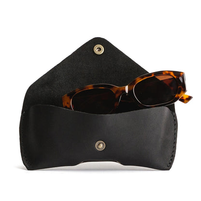 Black | Leather sunglasses case with snap closure