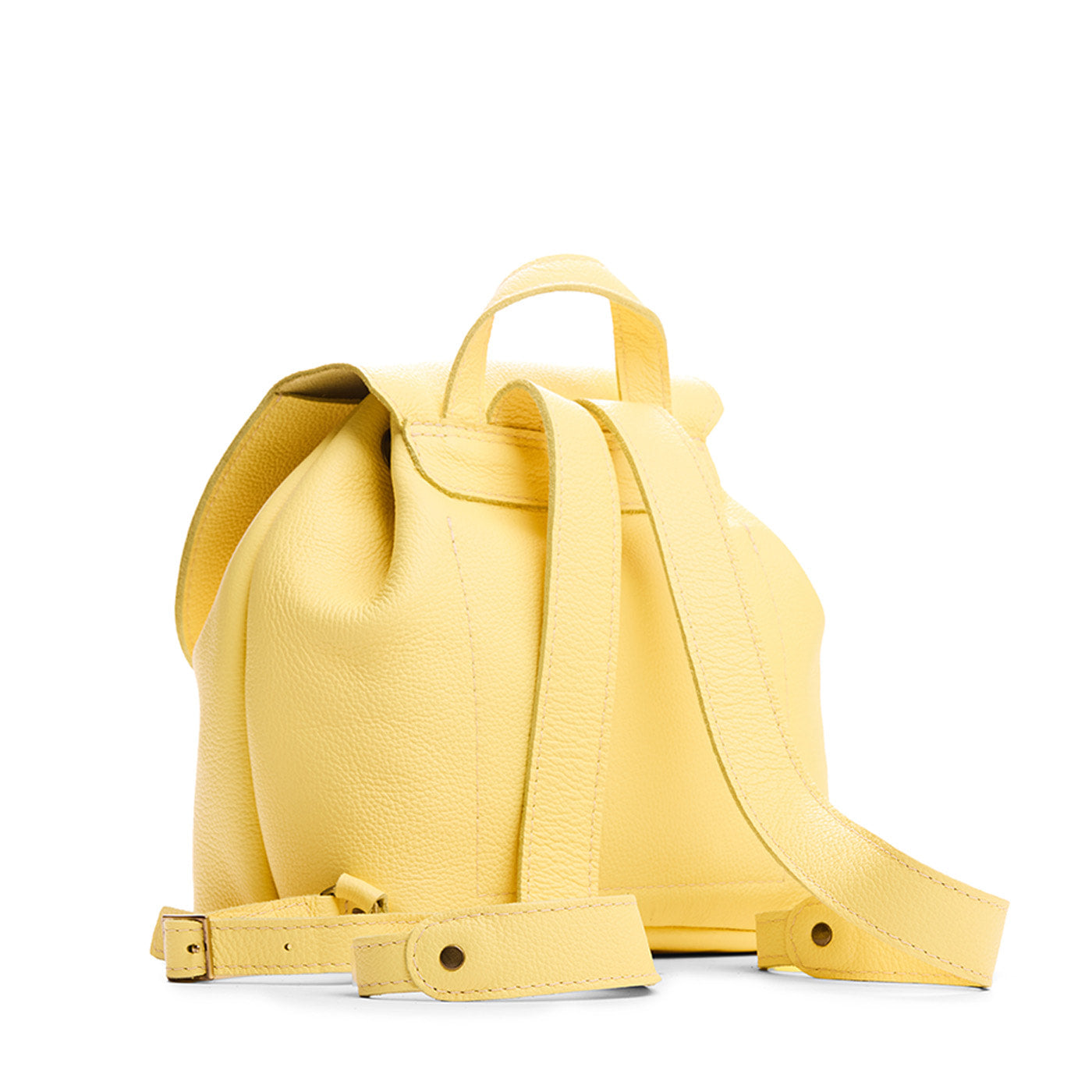 Butter Bliss | Back of drawstring bucket backpack with snap closure under flap