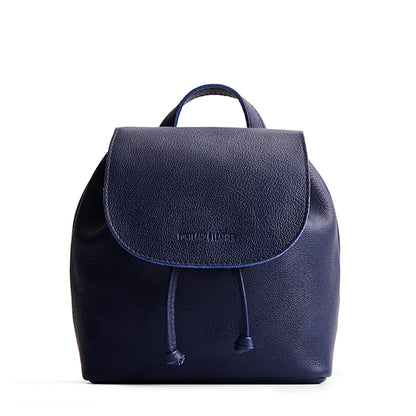 Cobalt | Drawstring bucket backpack with snap closure under flap