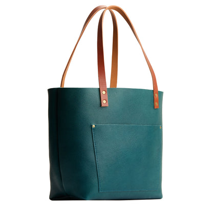 Sea Glass*Classic | Large leather tote bag with sturdy bridle handles and front pocket