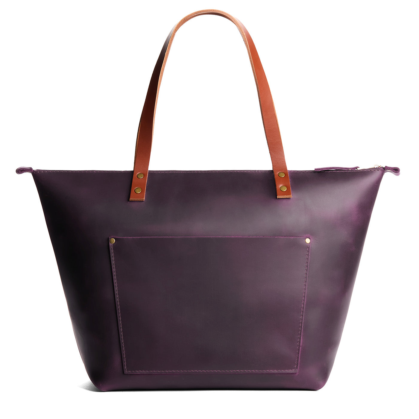 Larkspur*Zipper | Large zipper leather tote bag with sturdy bridle handles and front pocket