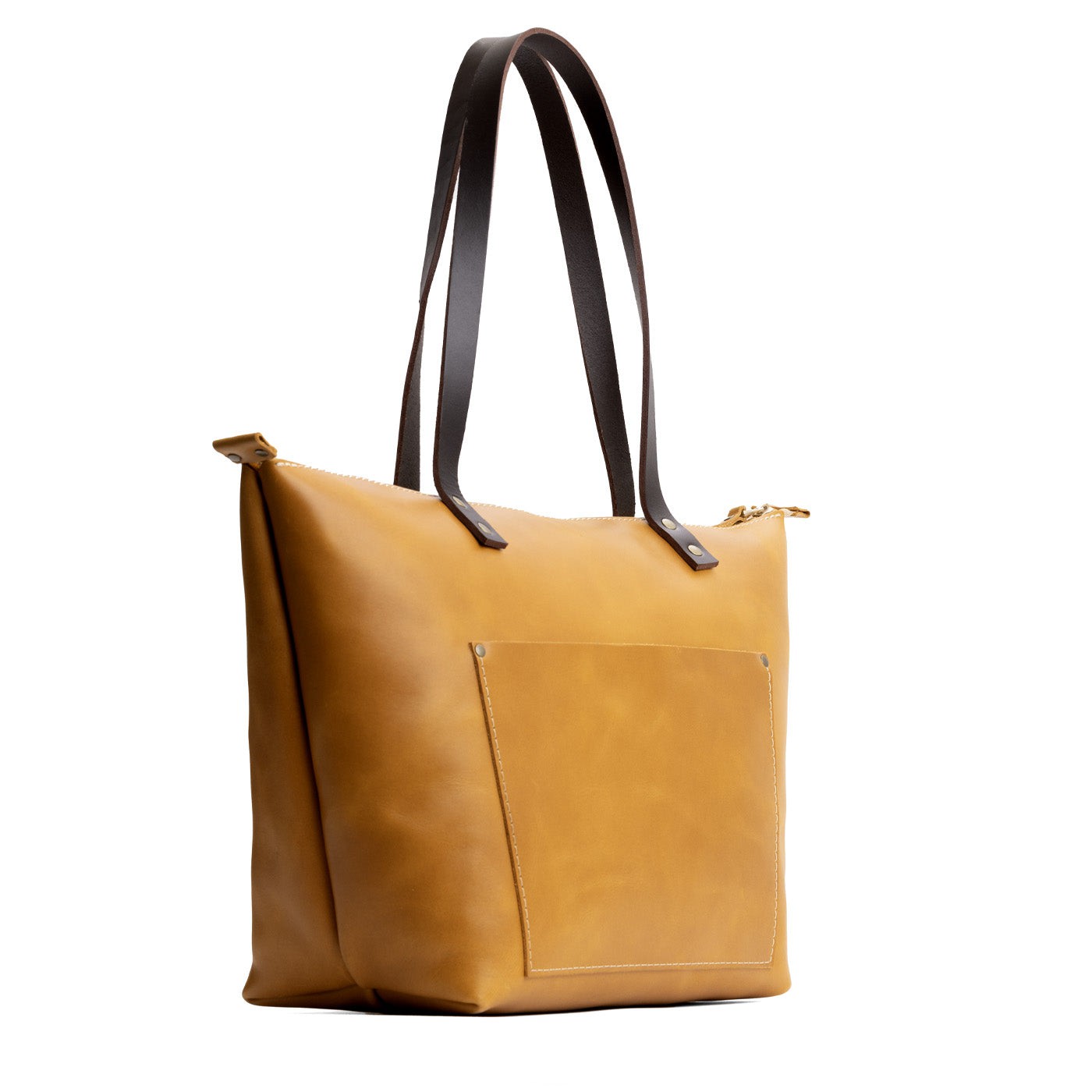 Mango*Zipper | Large leather tote bag with sturdy bridle handles and front pocket
