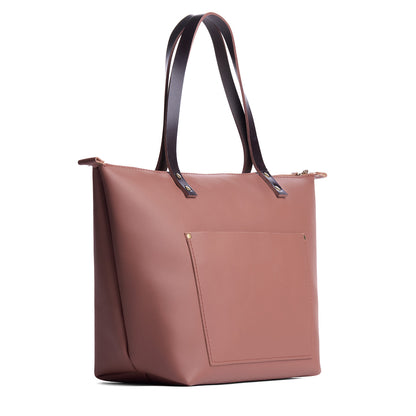Sunkissed*Zipper | Large leather tote bag with sturdy bridle handles and front pocket