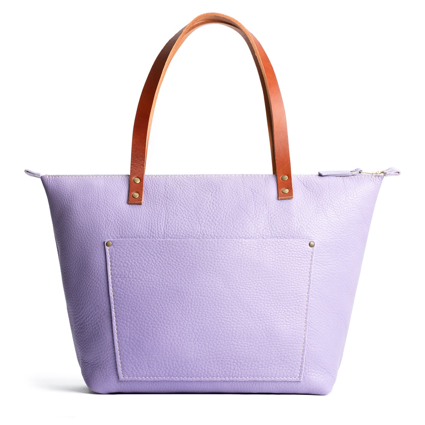 Wisteria*Zipper | Large leather tote bag with sturdy bridle handles and front pocket