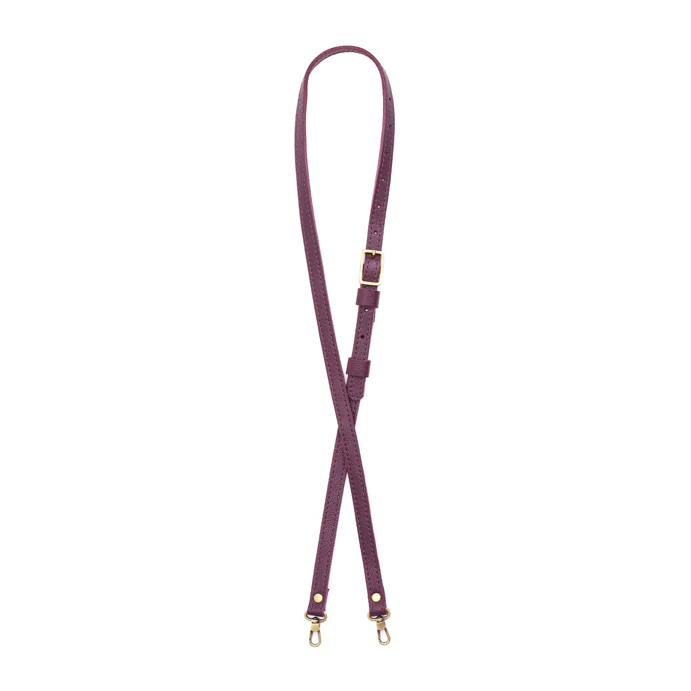 Plum | Leather crossbody strap with metal buckle and lever snap swivel clasps