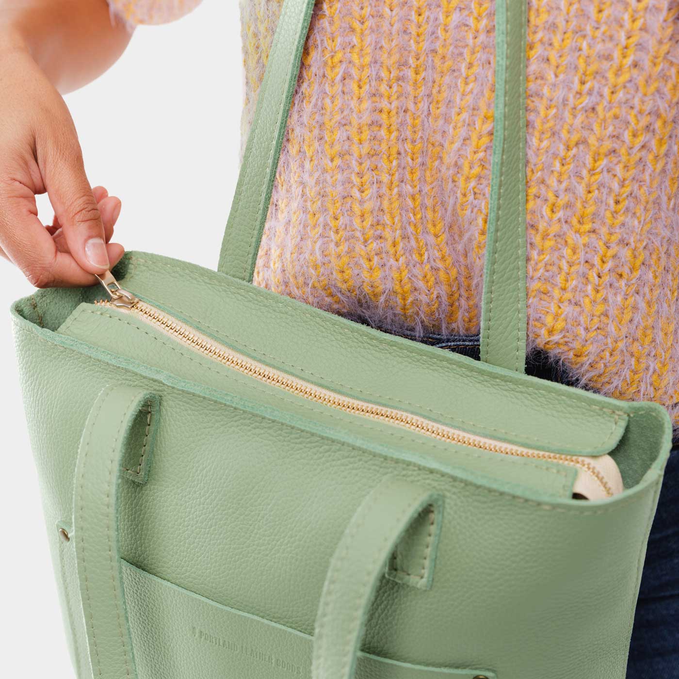 Pistachio*Zipper | Medium Tote with dual shoulder straps and crossbody strap