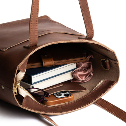 English Tan*Zipper | Medium Tote with dual shoulder straps and crossbody strap