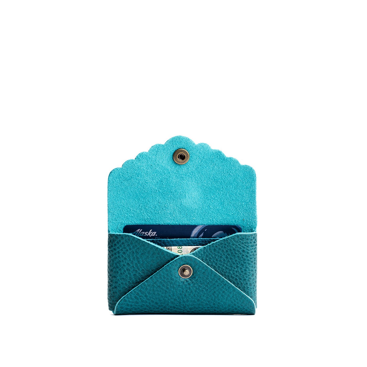 Aquarius | Leather card wallet with scalloped edge open