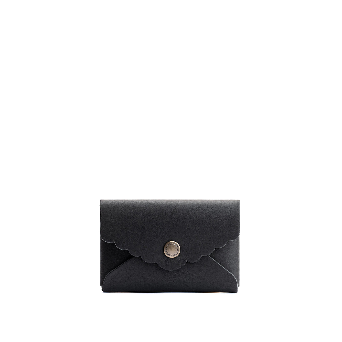 Black | Leather card wallet with scalloped edge