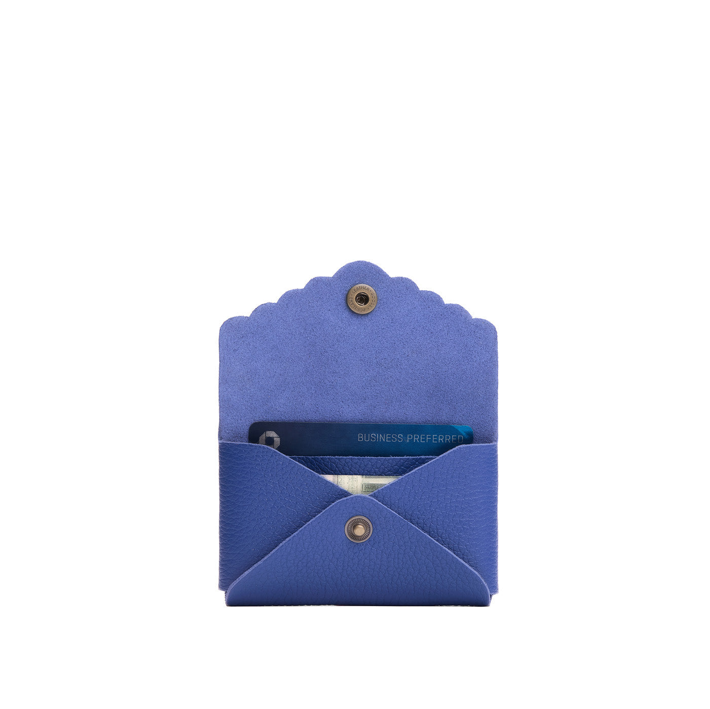 Molino Blue | Leather card wallet with scalloped edge open