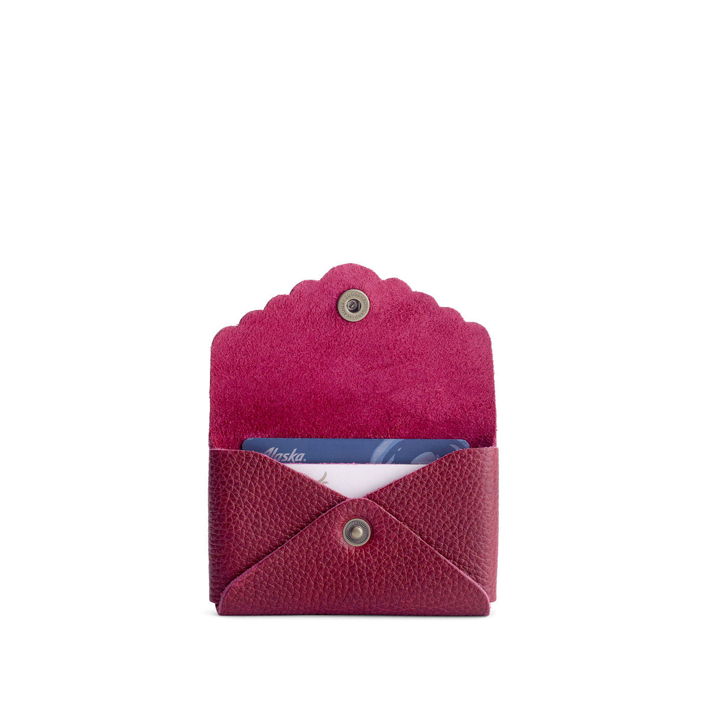 Orchid | Leather card wallet with scalloped edge open