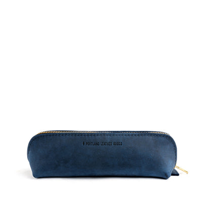 All Color: Deep Water | Leather pouch with curved seams and top zipper