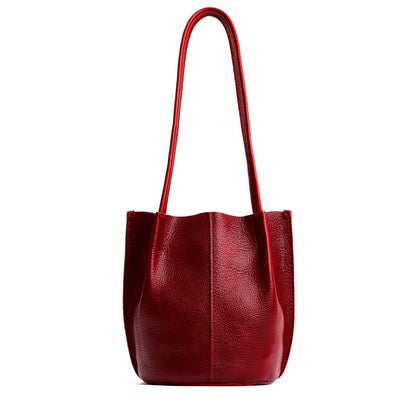 Chili Red*Small | Petite bucket shaped tote bag with matching leather handles