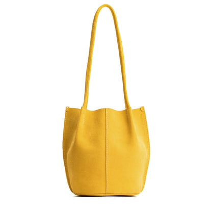 Hello Yellow*Small | Petite bucket shaped tote bag with matching leather handles