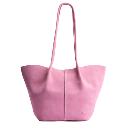 Pink Suede*Large | Wide bucket shaped tote bag with matching leather handles