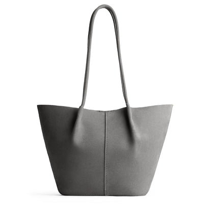 Smoke Grey*Large | Wide bucket shaped tote bag with matching leather handles