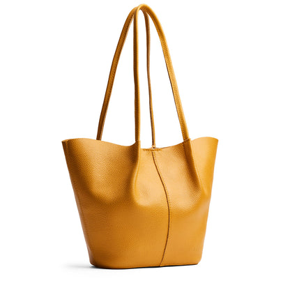 Sunshine*Large | Wide bucket shaped tote bag with matching leather handles