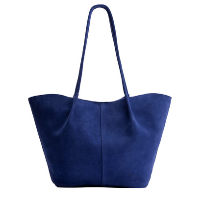 Joni Blue*Oversized | Extra wide bucket shaped tote bag with matching leather handles
