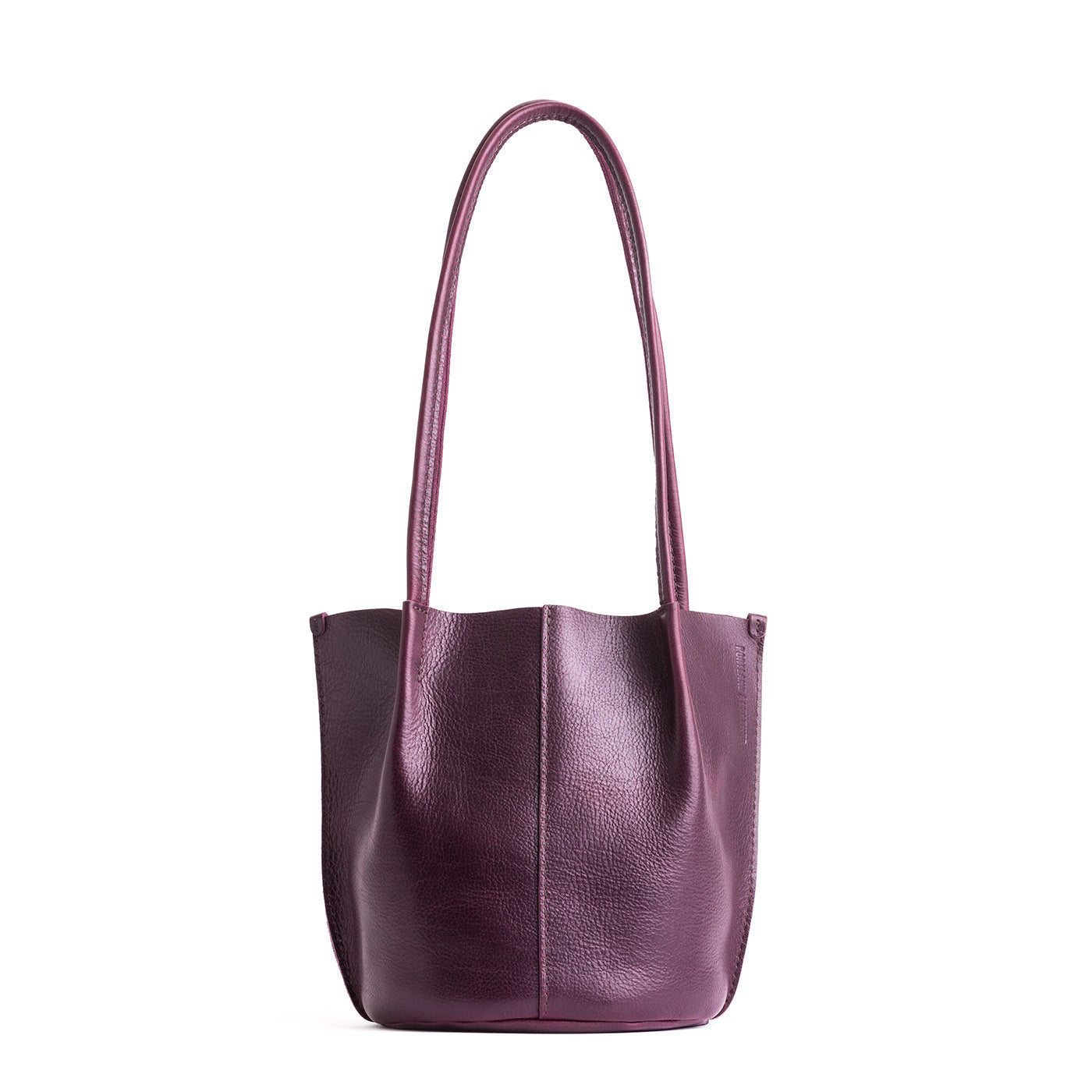 Plum*Small | Petite bucket shaped tote bag with matching leather handles