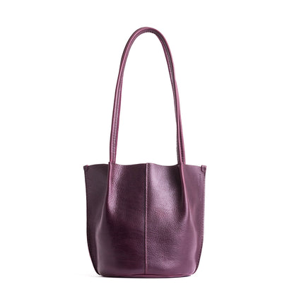 Plum*Small | Petite bucket shaped tote bag with matching leather handles