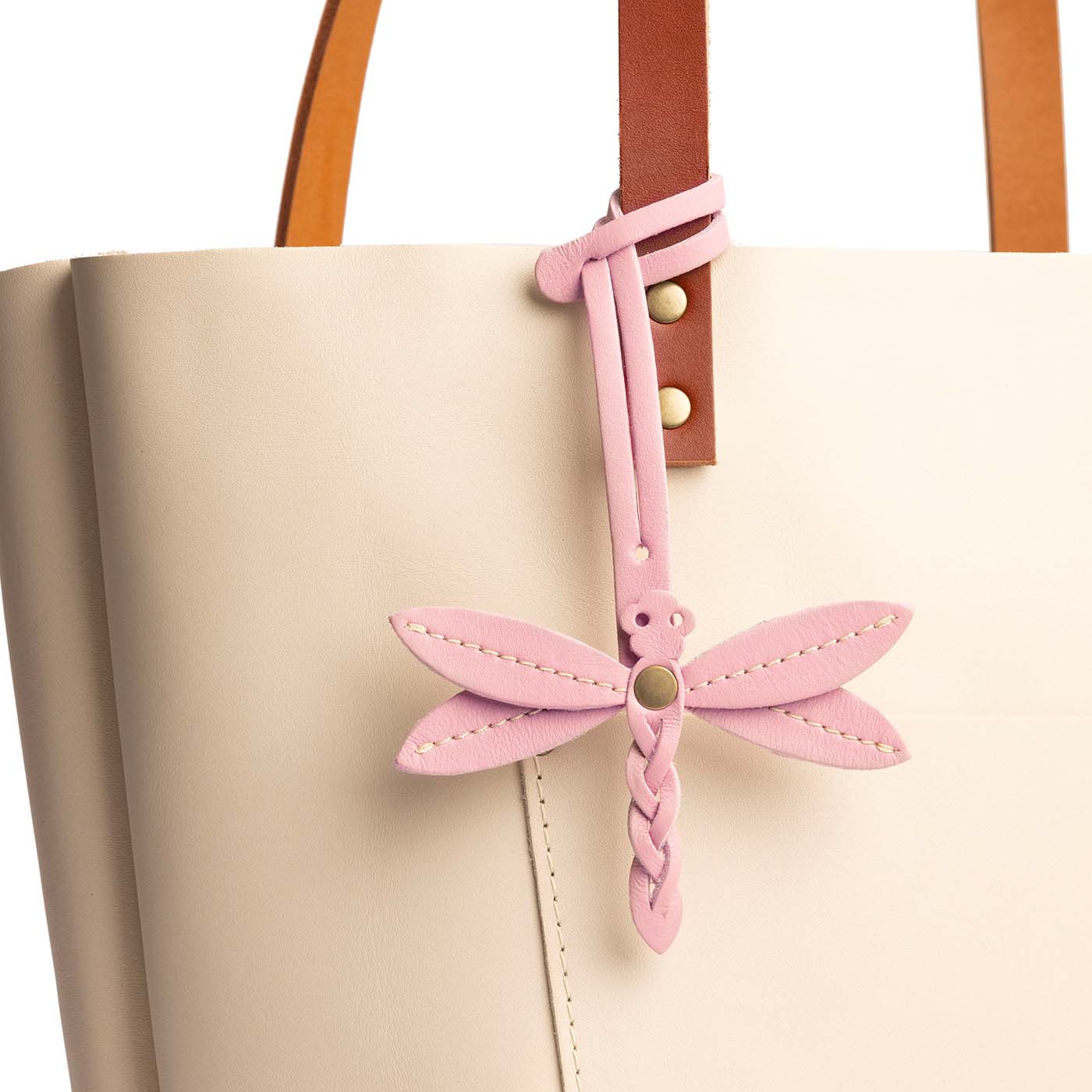 Vintage Pink | Dragonfly shaped leather charm tassel