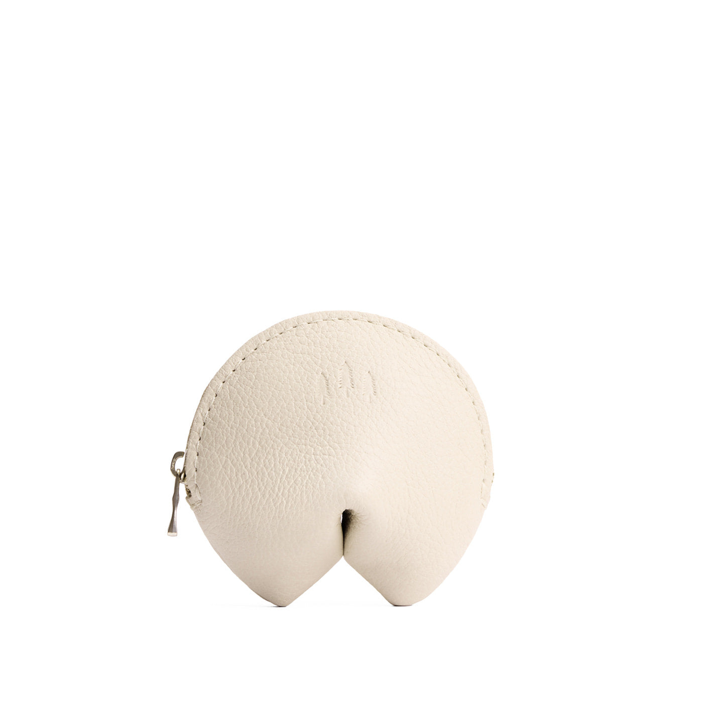 Pebbled Bone | Leather fortune cookie shaped keychain pouch