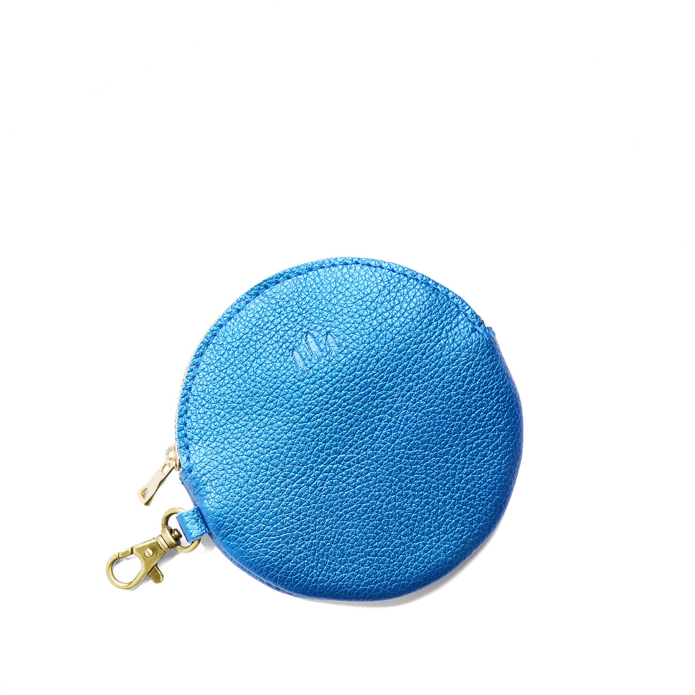 Comet Blue | Leather flat round keychain pouch