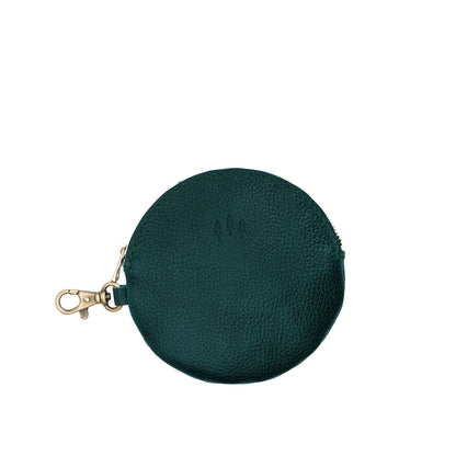 Forest Green | Leather flat round keychain pouch