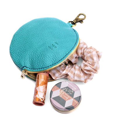Seafoam | Leather flat round keychain pouch