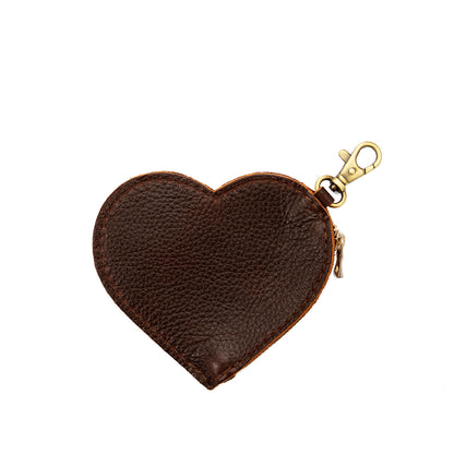 Coldbrew | Heart-shaped leather pouch keychain with zipper top and lobster clasp