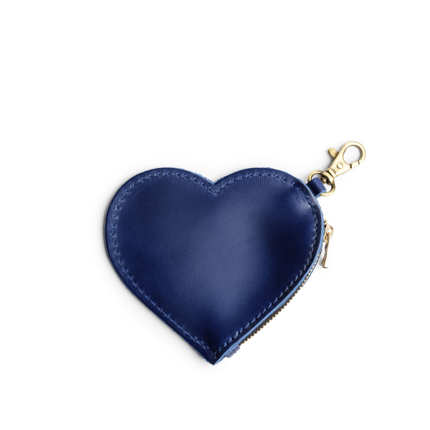 Cowboy Blue | Heart-shaped leather pouch keychain with zipper top and lobster clasp