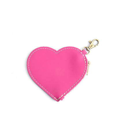 Margot | Heart-shaped leather pouch keychain with zipper top and lobster clasp
