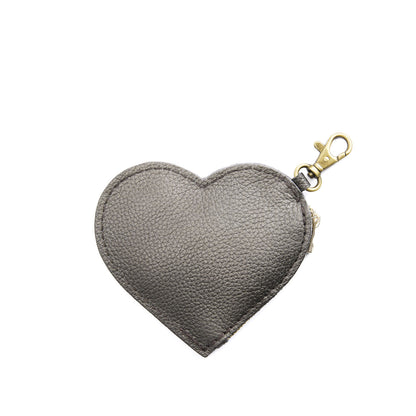Stardust | Heart-shaped leather pouch keychain with zipper top and lobster clasp