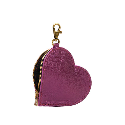 Ultra Violet | Heart-shaped leather pouch keychain with zipper top and lobster clasp